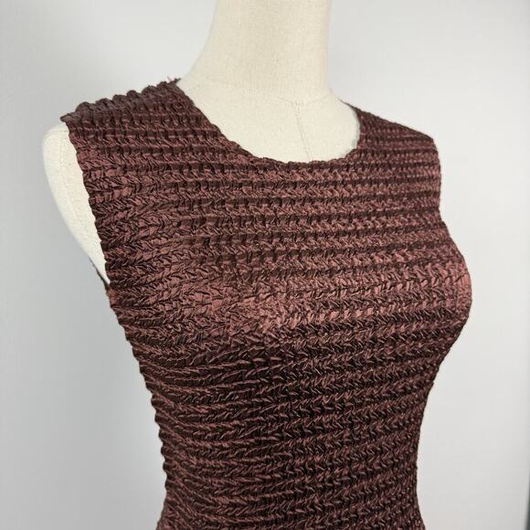 VTG 90s Nicola Smocked Tank Top S Mocha Brown Fitted Y2K Rave Club Clubbing Prep - Picture 2 of 11